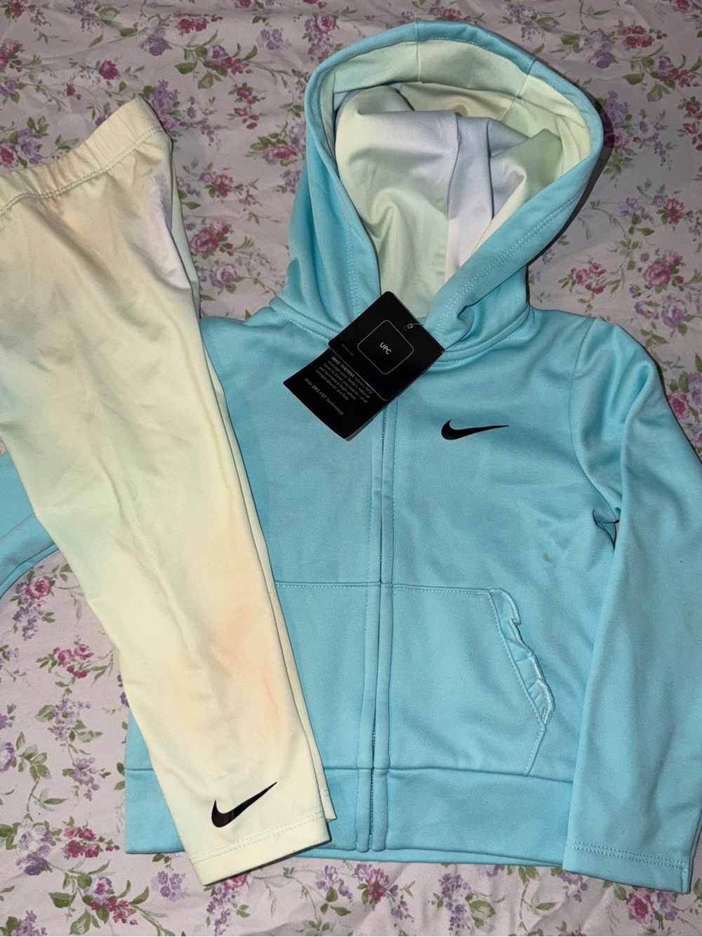 Nike Kids Zip Hoodie and Leggings Set - Light Blue & Cream